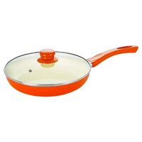 Picture of Nirlon Ceramic Non Stick Frying Pan with Lid, 24 cm, Orange & Beige