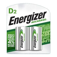 Energizer Rechargeable Battery, D, 2 Pcs