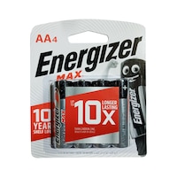 Energizer Max Alkaline Battery, 1.5V, AA, 4 Pcs, E91BP4
