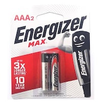Energizer Max Alkaline Battery, 1.5V, AAA, 2 Pcs, E92BP2