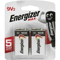 Energizer Max Alkaline Battery, 1.5V, 9V, 2 Pcs, 522BP2