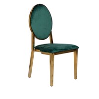 Blue Silk Velvet Dining Chair with Oval Backrest & Gold Frame