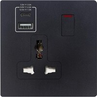 Picture of MK Electric Frameless Aria 13A 1 Gang Double Pole International Socket with Integral USB, Black