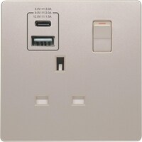 Picture of MK Electric Frameless Aria 13A 1 Gang Single Pole Switch Socket with Integral USB, Gold