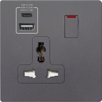 Picture of MK Electric Frameless Aria 13A 1 Gang Double Pole International Socket with Integral USB, Grey