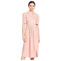 Indya Women's Floral Printed A-Line Midi Dress, KE0945428, Pink