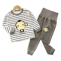 Baby Boy's Monkey Printed Top and Pant Set, JZ0945781, Grey & White, Pack of 2