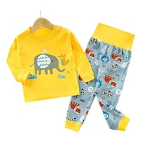 Baby Boy's Elephant Printed Top and Pant Set, JZ0945767, Yellow & Grey, Pack of 2
