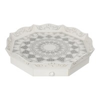 Vague Acrylic Serving Tray with Drawer, 50cm, Grey & White