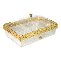 Vague Serving Tray with Drawer, Gold