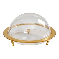 Vague Acrylic Round Serving Tray with Cover, 36cm, Clear & Gold