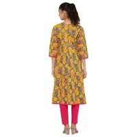 DEGE Women's Floral Printed A-Line Kurti, 19586546, Yellow