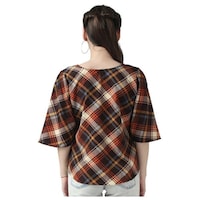 DEGE Women's Checked Top, 17668390, Brown