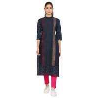 DEGE Women's Printed Kurti, 19754898, Navy Blue