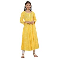 DEGE Women's Printed Ethnic Kurti, 19586522, Yellow