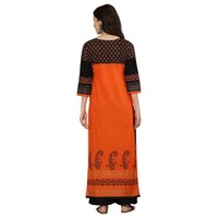 DEGE Women's Printed Straight Kurti, 20729762, Orange & Black