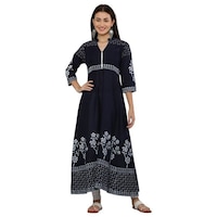 Picture of DEGE Women's Floral Embroidered Kurti, 19586534, Navy Blue