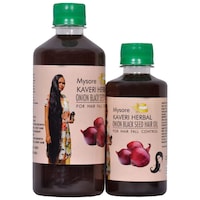 Mysore Kaveri Herbal Onion Black Seed Hair Oil, 500ml+250ml, Pack of 2