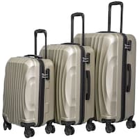 NPO Wavy ABS Cabin Medium and Large Unbreakable Luggage, Gold - Set of 3