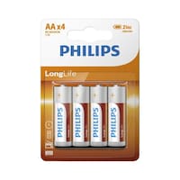 Picture of Philips Longlife  AA R6 Zinc Chloride Batteries, White/Red/Silver