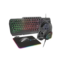 Picture of Vertux 4 In 1 Rainbow Backlit Wired Gaming Keyboard & Mouse Combo, Black