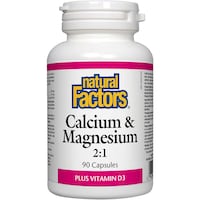 Picture of Natural Factors Calcium & Magnesium 2:1 Plus Vitamin D3 Capsules, 90 Capsules