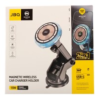 Picture of JBQ 2In1 Magnetic Wireless Car Charger Holder with Type-C Cable, 15W, Black