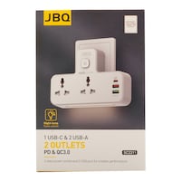 JBQ 2 Outlets and 2 USB Port Intelligent Power Strip with Led, 15X6X10cm, White