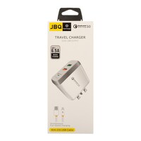 JBQ Abs Dual Port Charger Adapter with Lightning To USB Cable, 6.5A, White