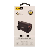 Picture of JBQ Pvc Dual Port Travel Adapter with Type-C To Type-C Cable, 45W, Black