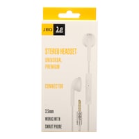 JBQ Stereo Earphone Wired Headset with Extra Ear Cap, 3.5mm, White