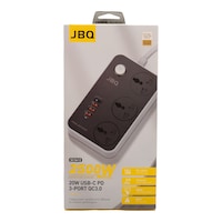 JBQ 3 Way Power Extension Socket with 4 USB Port, 2500W, 2M, Black