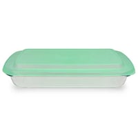 Pulcon Rectangle Glass Baking Tray with Lid, Clear & Green, 1000ml - Carton of 12 Pcs