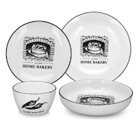 Picture of Pulcon 16-Piece New Bone Ceramic Dinner Set with Black Decal - Carton of 2 Sets