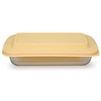 Pulcon Rectangle Glass Baking Tray with Lid, Clear & Orange, 1600ml - Carton of 12 Pcs