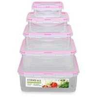 Picture of Pulcon 5-Piece Square Food Container Set with Airhole, Clear & Pink - Carton of 36 Sets