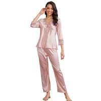Picture of La Mira Long Sleeve Silk Pajama Set, Set of 2 Pcs