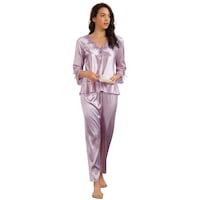 La Mira Long Sleeve Silk Pajama Set, Set of 2 Pcs