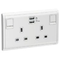 Picture of Schneider Electric Pieno Twin Gang Switched Socket with 2.1A USB