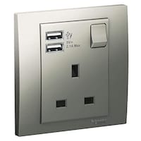 Schneider Electric Single Socket Combined with 2.1A USB Ports, 13A