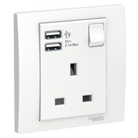 Picture of Schneider Electric 13A 1Gang Switched Socket with 2.1A USB, White