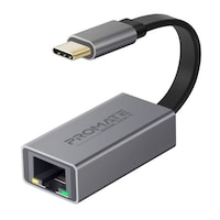 Promate High Speed Aluminum USB-C to Ethernet Adapter for MacBook Pro, Grey