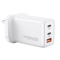 Promate GaN 65W USB-C Laptop Charger with Dual Type-C PD and 30W USB-A Port