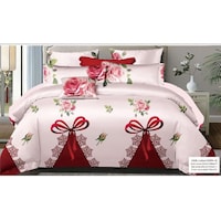 Turkey Fashion 100% Cotton Printed Bed Sheet Set, King Size, Pink - Set of 6
