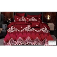 Turkey Fashion 100% Cotton Printed Bed Sheet Set, King Size, Red - Set of 6