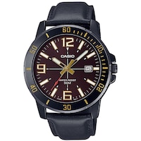 Picture of Casio Men's Leather Band Analog Watch, Black & Brown