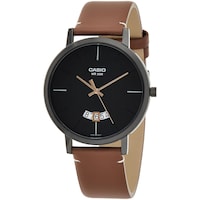 Picture of Casio Black Dial Leather Strap Mens Watch Black, MTP-B100RL-1EVDF, Brown