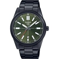 Picture of Casio Men's Black Stainless Steel Green Dial 3-Hand Analog Sporty Watch, MTP-VD02B-3E, Black