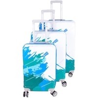 Picture of Echolite Luggage Trolley with Spinner Wheels, White & Blue - Set of 3