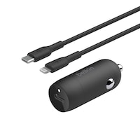 Picture of Belkin BoostCharge Fast Car Charger with USB-C to Lightning Cable, 30W, Black